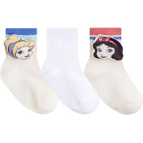 Disney Mickey Mouse, Minnie or Princess Toddler Socks 3-Pack with 3D Plush Head Design and Non-Slip Grippers