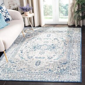 SAFAVIEH Brentwood Collection Area Rug - 6' x 9', Light Grey & Blue, Medallion Distressed Design, Non-Shedding & Easy Care, Ideal for High Traffic Areas in Living Room, Bedroom (BNT851G)