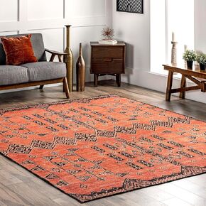 nuLOOM 2' x 8' SpinClean Machine Washable Stain-Resistant Area Rug Low Profile for Living Room, Bedroom, and Dining Room, Quincy Rust