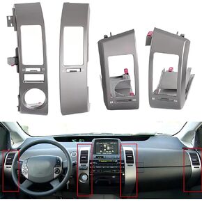4Pcs Center Inner A/C Dash Air Vent Panel Cover Trim Set Compatible with Toyota Prius 1.5L 2004-2009 55680-47020 55474-47020