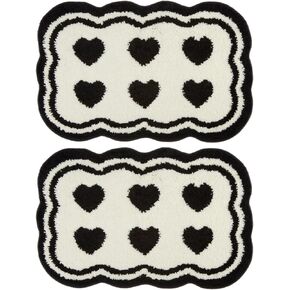 2pcs Heart Pattern Bathroom Rug Skid Water Absorbent Floor Mats Cute Washable Bathroom Mats Tub Sink Doorway Entryway