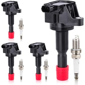UF581 Ignition Coil & 4504 Double Iridium Spark Plug For 2007-2008 Honda Fit 1.5L l4 Replaces# C1578