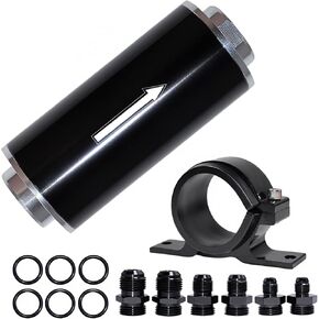 Inline Fuel Filter 100 Micron with 6AN 8AN 10AN Fuel Filter Adapter Universal 50MM, 1 set Inline fuel filter Black