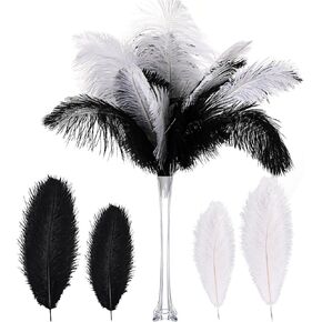 XunYee 120 Pcs 1920s Natural Ostrich Feathers Bulk 10-12 Inch/ 12-14 Inch Large Ostrich Feather Plumes for Centerpieces Bulk Feathers for Wedding Dancing Table Party Decoration (Black, Red)