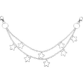 1 PCS Hip Hop Pants Chain for Women, Vintage Star Chain Y2k Jean Chain Layered Waist Belt Chain Wallet Chains for Women Girls Keychain Pocket Pants Boots Body Accessories (Silver)
