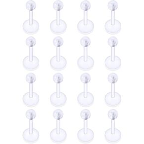 16G Clear Earrings for Sports Plastic Monroe Lip Nose Ring Stud Forward Helix Conch Tragus Cartilage Earrings Studs Medusa Labret Piercing Jewelry Retainer for Surgery Women 6MM 8MM 10MM 12MM