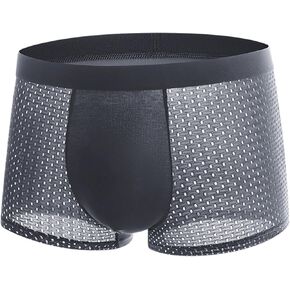 Evankin Men's Boxer Brief Underwear Hollow Sexy See Through Underwear Ice Silk U Convex Pouch Boxer Underpants Shorts