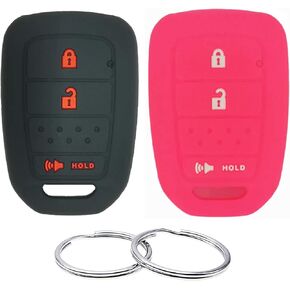 Silicone Rubber Key Fob Cover Compatible with Honda CR-V Crosstour Fit HR-V (3 Buttons) 2013-2017 (Black Rose)