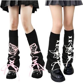 XEPST Leg Warmers Harajuku Leg Warmers Kawaii Leg Warmers for Girls Women, 2 Pairs of Lolita Knit Leg Warmer Socks Gothic Leg Cover for 80s Accessories, 50cm