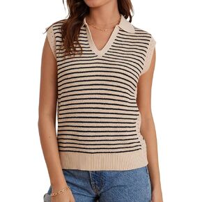 GRACE KARIN Women's Sweater Vest Top Striped V Neck Polo Summer Tank Top