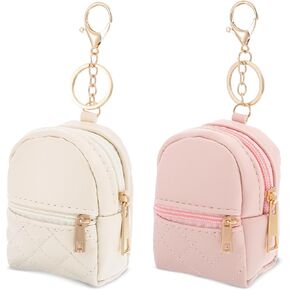2Pcs Mini Backpack Cute Cosmetic Bag for Women Creative Pendant Keychain Key-chains Keyrings PU Leather Makeup Bag Key Pocket Lipstick Bag Card Holder Data Cable Organizer Zipper Pouch for Women Girl