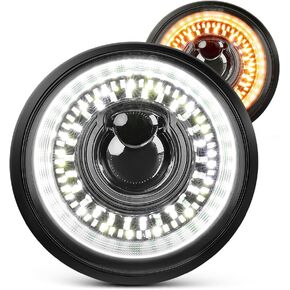 5.75" LED Motorcycle Headlight Anti-glare, 5 3/4 inch Round Light with Projector Hi-Lo Beam/Amber White DRL/Start-up Gradient Welcome Halo (1PC)