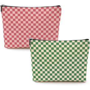 6 Pcs Checkered Makeup Bags Make up Bag Cosmetic Bags for Women Girls Sister Bestie Friendship Graduation Valentines Day Birthday Nurse Mothers Day Aesthetic Travel Toiletry Bag, Cute Pink Plaid