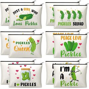 12 Pcs Pickle Bags Pickle Pouches for Pickle Lovers Funny Pickle Gifts Dill Pickles Cosmetic Bag Pickle Zipper for Girls Who Loves Pickles