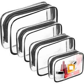 AURUZA 4 Pack Clear Toiletry Bag, Portable Travel Makeup Pouch with Zipper, TSA Approved Organizer, PVC Cosmetic for Airport Airline Compliant