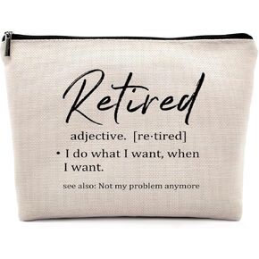 Funny Retired Definition Makeup Cosmetic Bag, Funny Retired Linen Makeup Travel Toiletry Bag, Retirement Cosmetic Bag Gifts for Women Coworker Employee Boss Teacher Nurse Mom Aunt Grandma