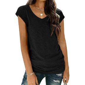 Zeagoo Womens Tops Cap Sleeve T Shirts V Neck Basic Tees Tops Lightweight Casual Summer Fashion Trendy Outfits Clothes in Kuwait
