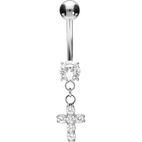 PIERCINGLINE Titanium Belly Button Ring with Crystals and Cross – Belly Button Piercing internally screwed 3 colors