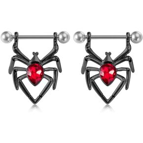 14G Spider Dangle Nipple Rings for Women Girls 316L Stainless Steel Nipplerings Red CZ Spiders Nipple Barbell Body Piercing Jewelry
