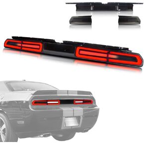 VLAND Full LED Tail Lights for [Dodge Challenger Coupe 3rd Gen 2008 2009 2010 2011 2012 2013 2014] with Red Sequential Turn Signal Rear Lamps Assembly Kit YAB-DG-0298 (SMOKED)
