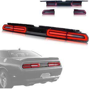 VLAND Full LED Tail Lights for [Dodge Challenger Coupe 3rd Gen 2008 2009 2010 2011 2012 2013 2014] with Red Sequential Turn Signal Rear Lamps Assembly Kit YAB-DG-0298 (SMOKED) in Kuwait