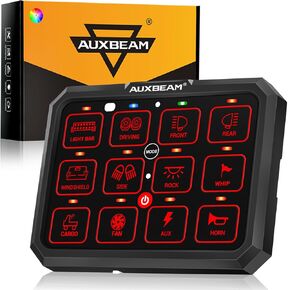 لوحة مفاتيح Auxbeam 12 Gang RB120 تبديل لوحة تبديل RGB خافتة للضوء، لوحة مفاتيح متعددة الوظائف، لوحة مفاتيح بحرية على الوجهين IP65 مقاومة للماء لقارب السيارة RV، ضمان لمدة عامين