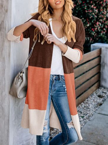 Lovaru Womens Boho Open Front Cardigan Colorblock Long Sleeve Loose Knit Lightweight Sweaters in Saudi Arabia