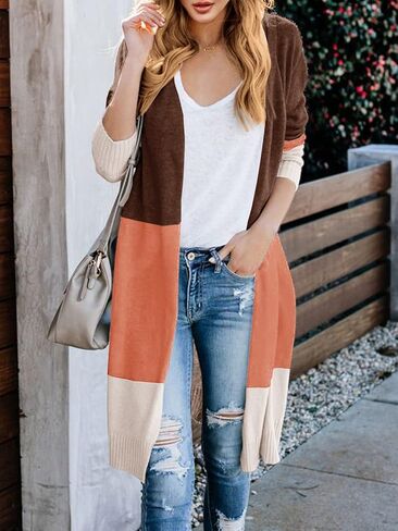 Lovaru Womens Boho Open Front Cardigan Colorblock Long Sleeve Loose Knit Lightweight Sweaters in Saudi Arabia