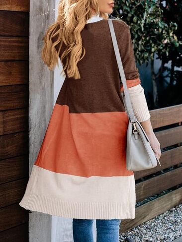 Lovaru Womens Boho Open Front Cardigan Colorblock Long Sleeve Loose Knit Lightweight Sweaters in Saudi Arabia