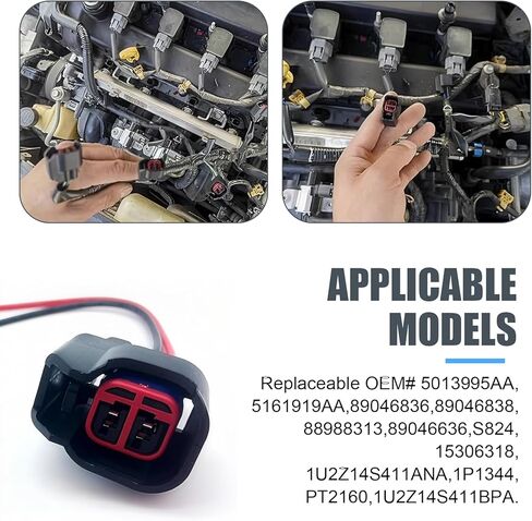 8 قطع من قابس حاقن وقود السيارة، موصل مقبس حزام EV6، استبدال حاقن الوقود المقاوم للماء ومثبط اللهب، متوافق مع بويك كاديلاك شيفروليه كرايسلر دودج فورد (أسود) in Kuwait