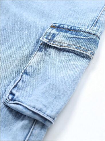 WDIRARA Girl's High Waisted Cargo Denim Pants Casual Wide Leg Jeans with Pockets in Kuwait