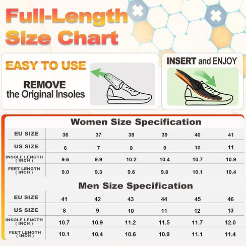 نعال OrthoComfoot لالتهاب اللفافة الأخمصية للنساء والرجال، 240 رطلًا لدعم القوس العالي، حشوات تقويم العظام شديدة التحمل، تخفيف التهاب اللفافة الأخمصية، آلام الركبة، نعل داخلي جلود مريح للقدم المسطحة لـ 8 نساء/6 رجال in Kuwait
