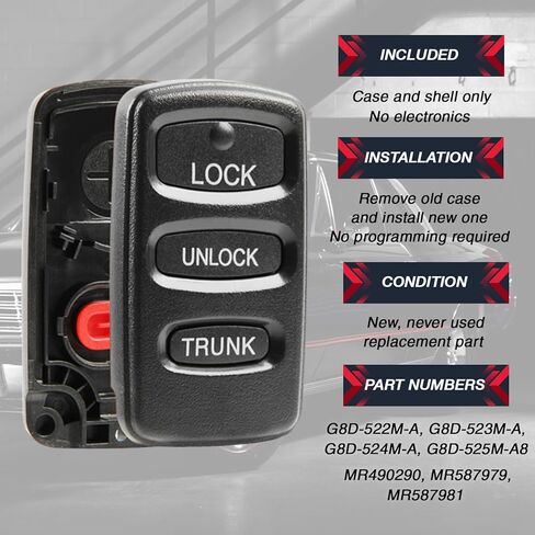 Replacement for 1999-2006 Chrysler Dodge Mitsubishi 4-Button Remote Key Fob Shell Case G8D-522M-A (Set of 2) in Saudi Arabia