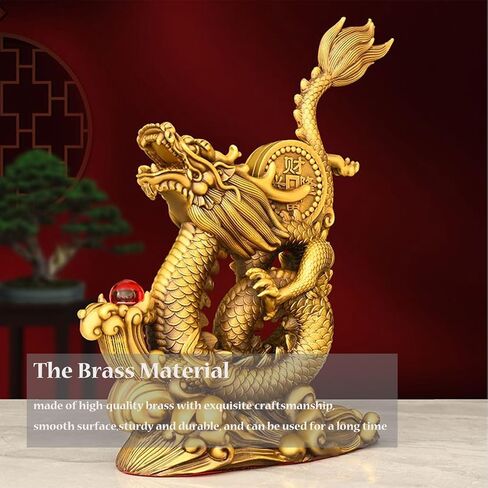 Dragon Statue Chinese Feng Shui Dragon Figurines Home Office Decor Ornaments Brass Dragon Sculpture for Wealth Luck Success with Chinese Coins Lucky Knot in Saudi Arabia