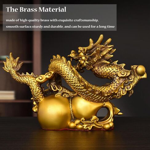 Dragon Statue Chinese Feng Shui Dragon Figurines Home Office Decor Ornaments Brass Dragon Sculpture for Wealth Luck Success with Chinese Coins Lucky Knot in Saudi Arabia