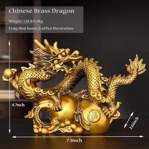 Dragon Statue Chinese Feng Shui Dragon Figurines Home Office Decor Ornaments Brass Dragon Sculpture for Wealth Luck Success with Chinese Coins Lucky Knot in Saudi Arabia