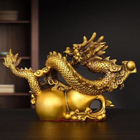 Dragon Statue Chinese Feng Shui Dragon Figurines Home Office Decor Ornaments Brass Dragon Sculpture for Wealth Luck Success with Chinese Coins Lucky Knot in Saudi Arabia