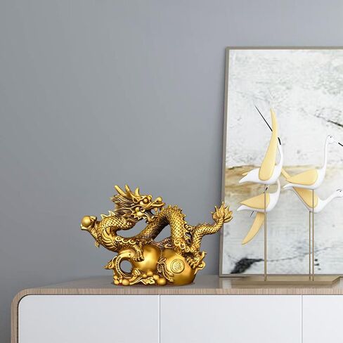 Dragon Statue Chinese Feng Shui Dragon Figurines Home Office Decor Ornaments Brass Dragon Sculpture for Wealth Luck Success with Chinese Coins Lucky Knot in Saudi Arabia