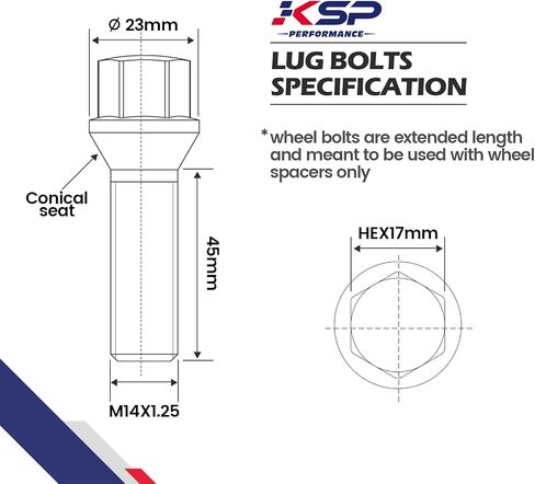 KSP M14x1.25 Lug Bolts for I3 I8 M2 M4 F80 X2 X4 X6, Conical Seat Extended 40mm Shank HEX 17mm Black Dacromet Studs Compatible with BMW, Package of 5PCS in Kuwait