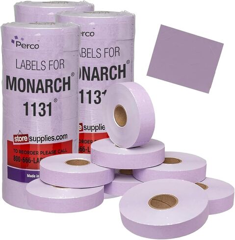 Perco Fluorescent Pink Pricing Labels for Monarch 1131 Price Gun - 1 Sleeve, 8 Rolls, 20,000 Price Marking Labels - with Ink Roll Included in Kuwait