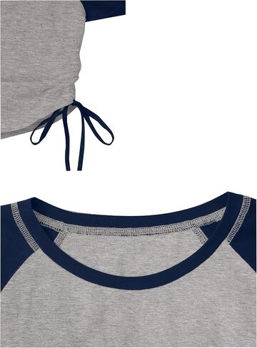Avanova Women Raglan Long Sleeve Ruched Side Tee Shirt Color Block Crewneck Casual Top in Saudi Arabia