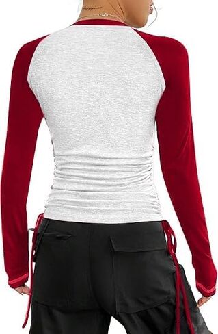 Avanova Women Raglan Long Sleeve Ruched Side Tee Shirt Color Block Crewneck Casual Top in Saudi Arabia
