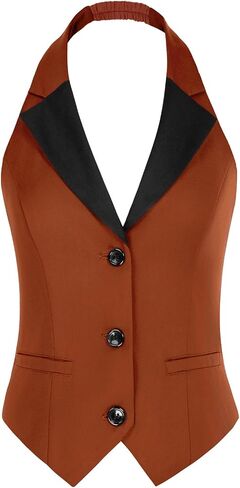 Belle Poque Women's Waistcoat Vest Vintage Halter Lapel Button Down Suit Vest with Pockets in Saudi Arabia