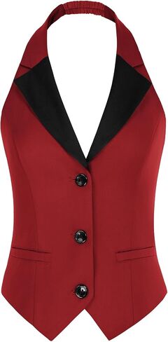 Belle Poque Women's Waistcoat Vest Vintage Halter Lapel Button Down Suit Vest with Pockets in Saudi Arabia