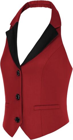 Belle Poque Women's Waistcoat Vest Vintage Halter Lapel Button Down Suit Vest with Pockets in Saudi Arabia