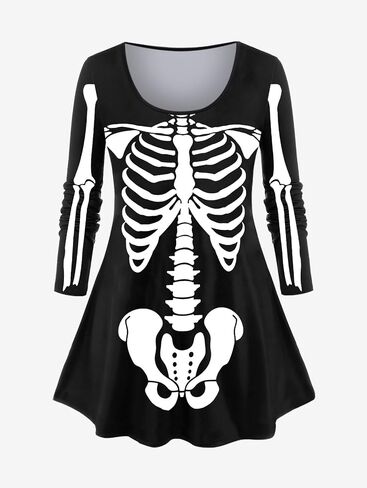 ROSE GAL Women Plus Size Outfits Skeleton Print Long Sleeves Tee and Leggings Matching Set Halloween Costume 2 Piece Set in Saudi Arabia
