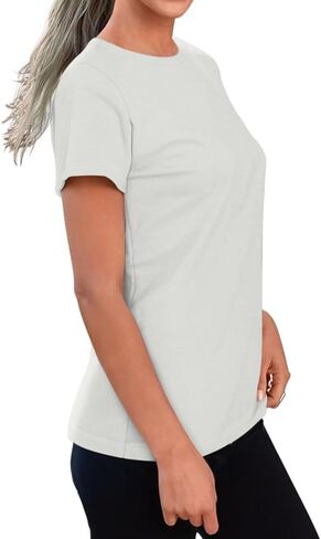 REORIA Womens Summer Crewneck Short Sleeve Cotton Tunic Tops Loose Fit Solid T Shirts 2025 Basic Tees in Kuwait