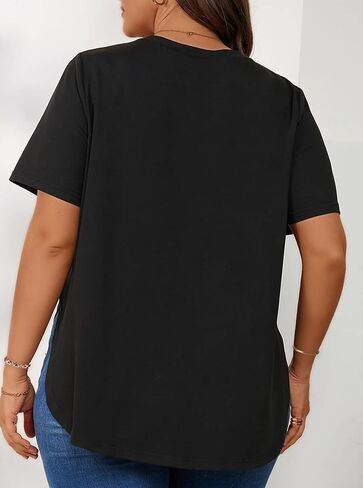 Hilinker Women's Plus Size Short Sleeve Tunic Tops Loose Fit Dressy Side Slit Tees Asymmetrical Hem T Shirts in Saudi Arabia