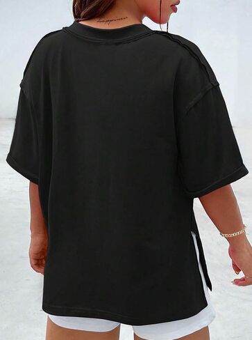 Hilinker Women's Plus Size Short Sleeve Tunic Tops Loose Fit Dressy Side Slit Tees Asymmetrical Hem T Shirts in Saudi Arabia