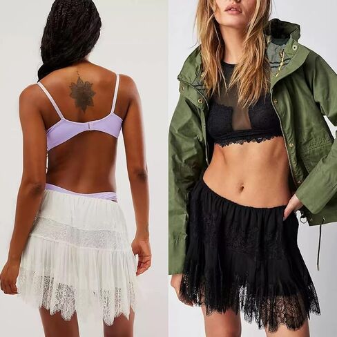 Lace Skirts, Y2K Lace Skirts for Women with Ruffle Floral, Widened Low Waist Layered Slip Skirt S-2XL in Kuwait